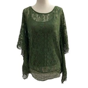 Oxygene Women Size Small Medium Shirt Top Green Kimono Lace Casual  17-627